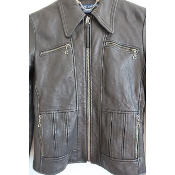 Vintage Ralph Lauren Leather Moto Jacket Black Leather Riders Jacket Size 2 - Picture 2 of 11